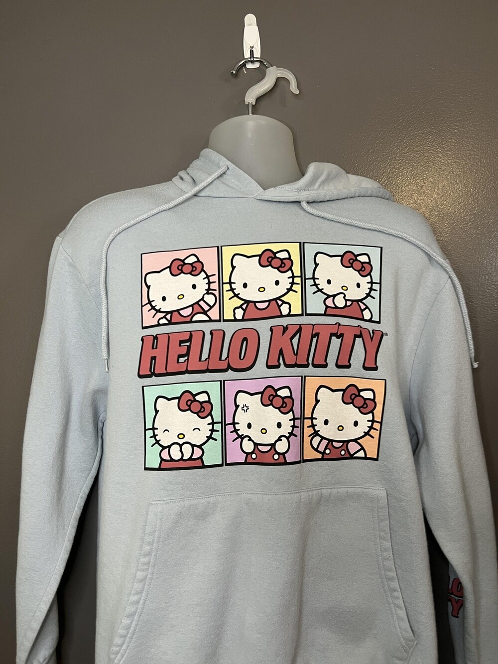 Hello Kitty Hoodie Sweatshirt Womens Large Blue Graphic Pullover Kawaii Fleece